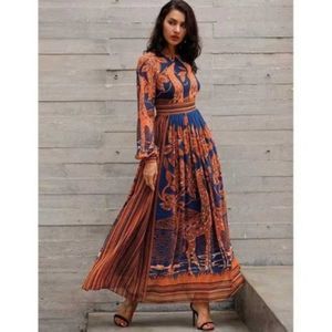 Long Sleeve Waist Maxi Dresses Orange
